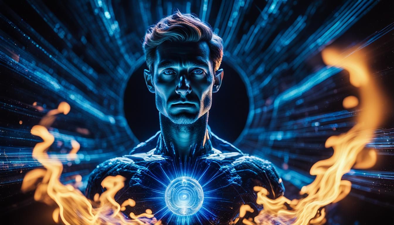 Surreal Portrait Touching Keystone of Blue Fire