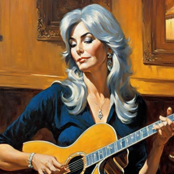 Emmylou Harris in Tavern, Impressionistic Oil Painting