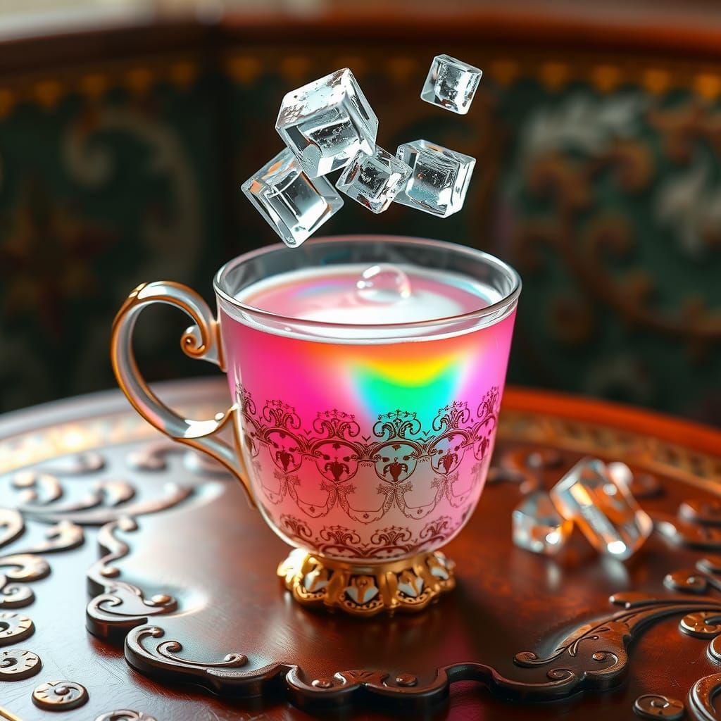 Rainbow Jelly in Fine China Cup: Macro Photograph