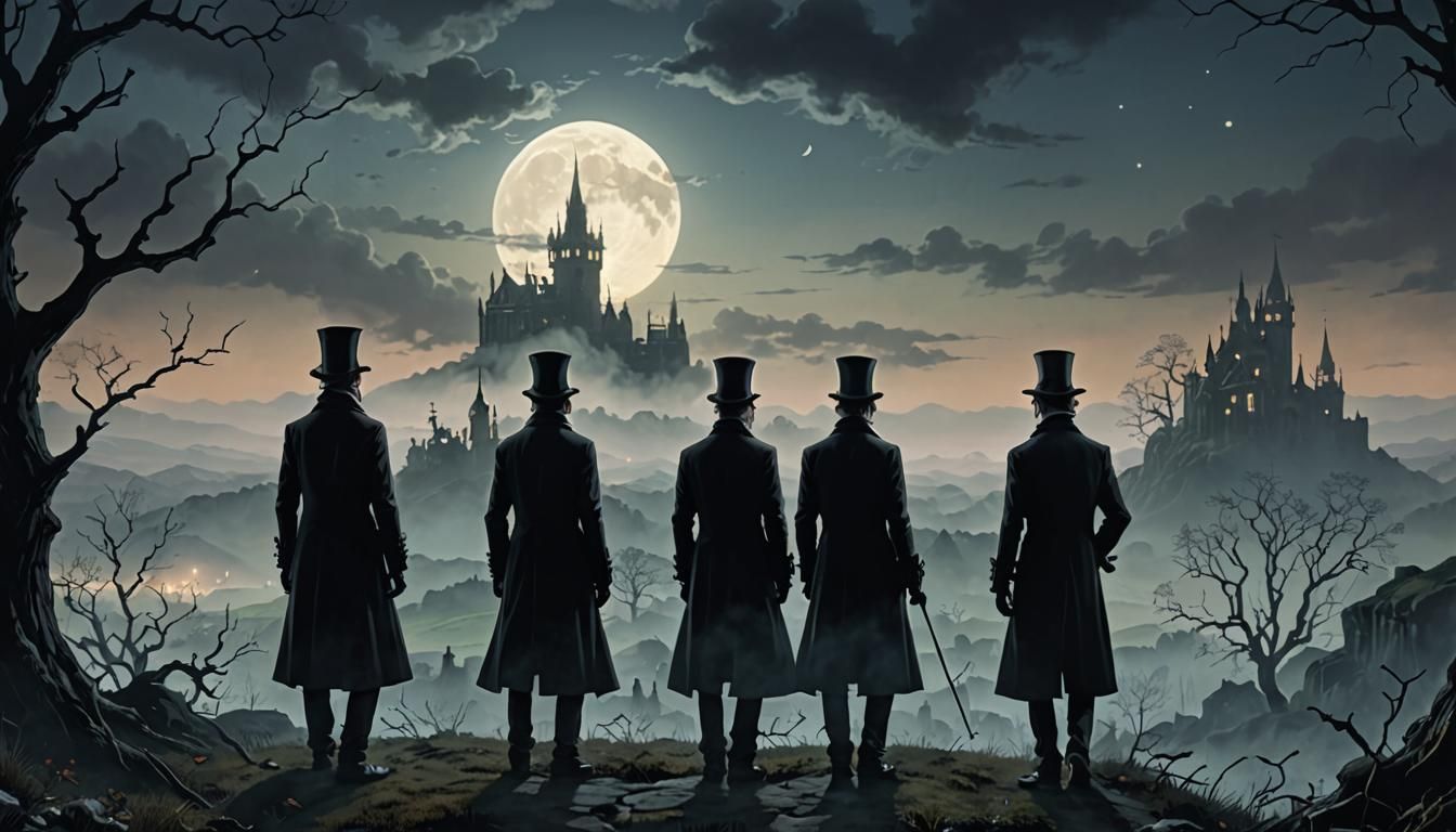 Victorian Detectives in Gothic Anime Style