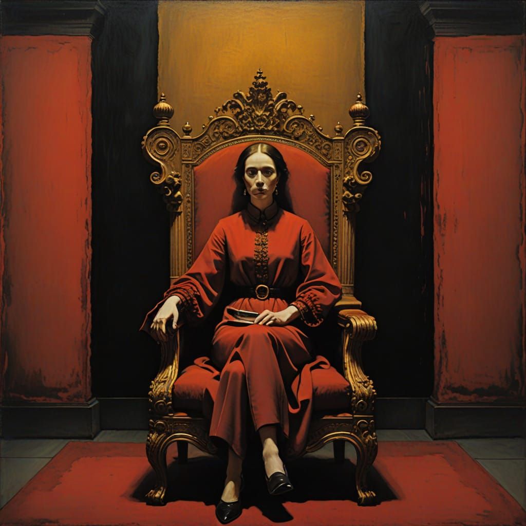 Confident Woman Reigns in Luxurious Baroque Scene