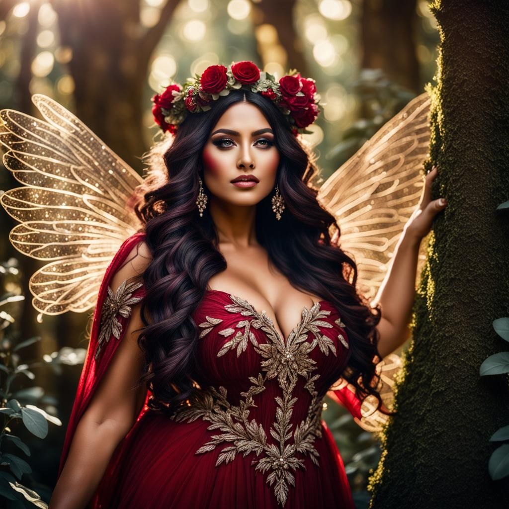 Goddess-Like Fairy in Ruby Gown