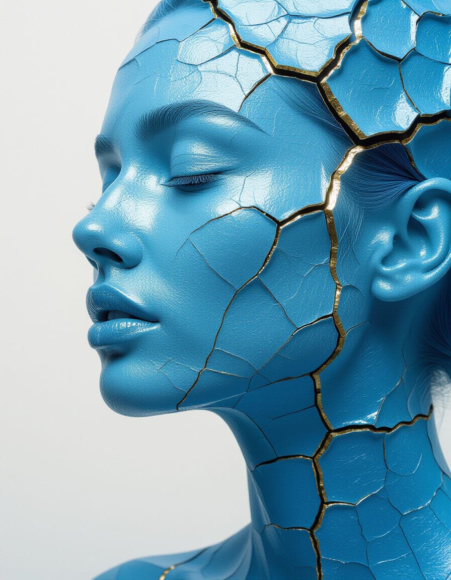 Kintsugi Portrait: Serendipitous Beauty in Blue