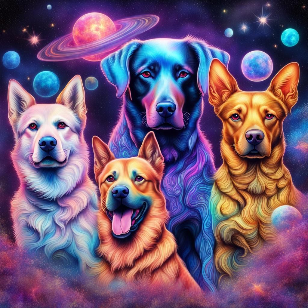 Holographic Astral Cosmic Dogs by Pablo Amaringo