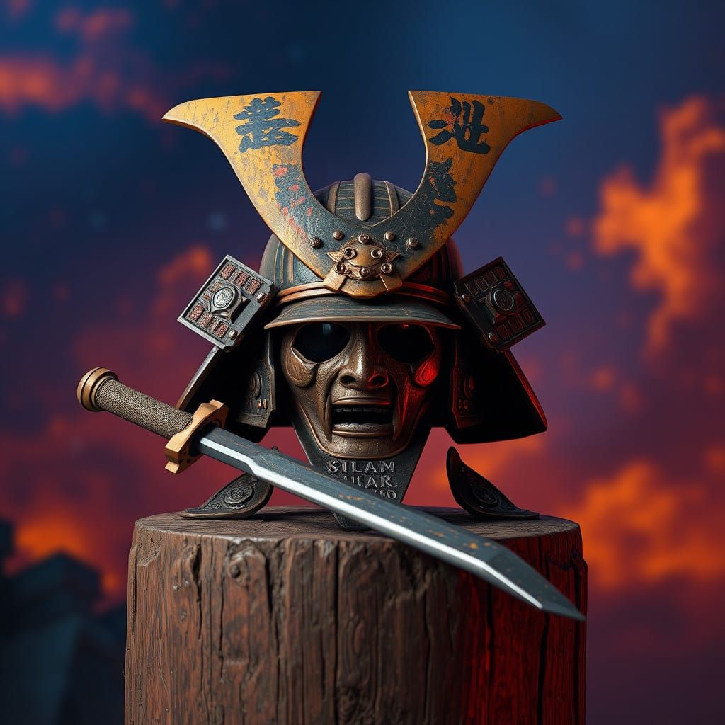 Battle-Scarred Samurai Armor in Vibrant, Fantastical Style