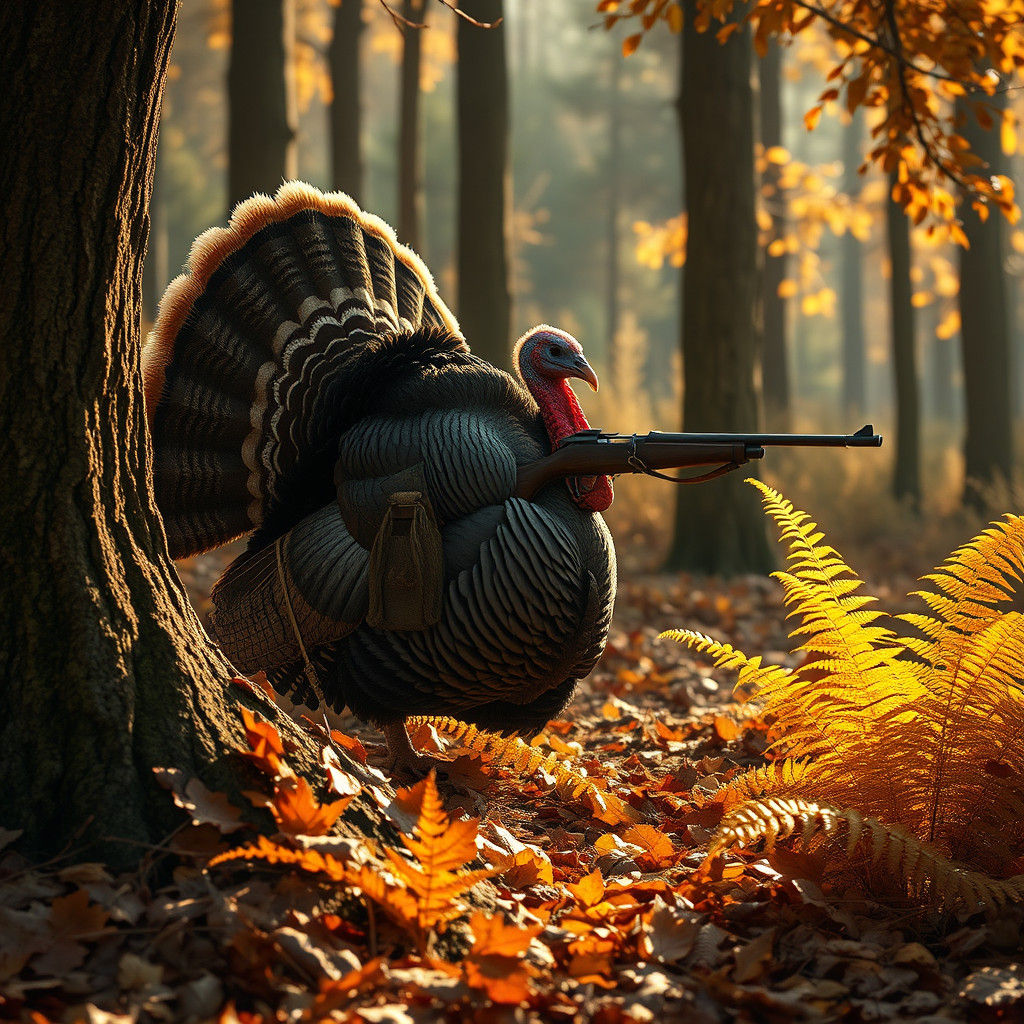 Turkey Hunter in Autumn Woods: Rustic Digital Art
