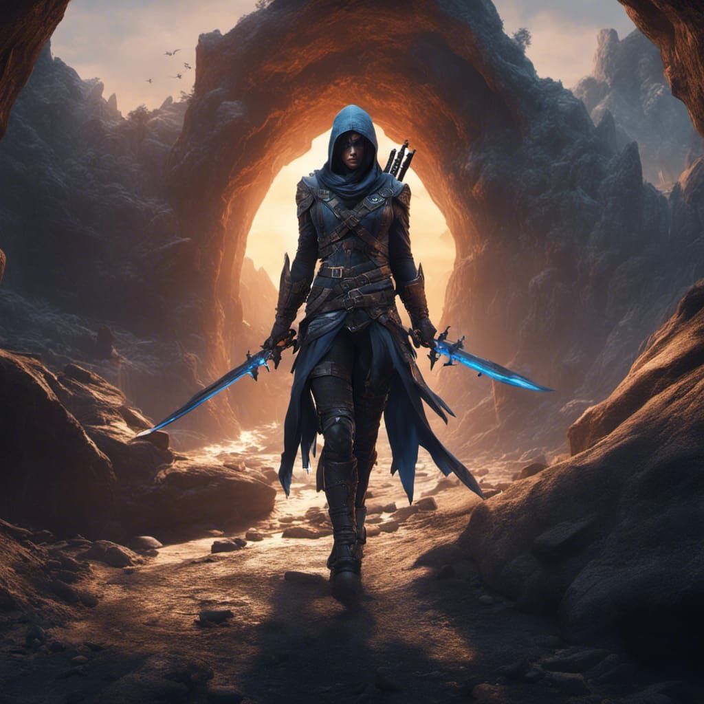 Assassin with Daggers Under a Blue Sun