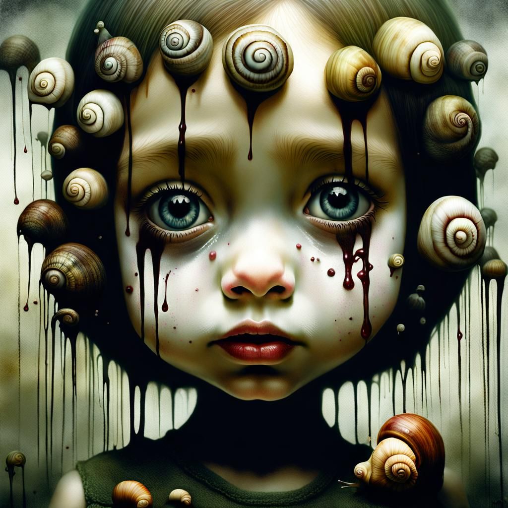 Surreal Snails Crawling on Girl's Face: Body Horror