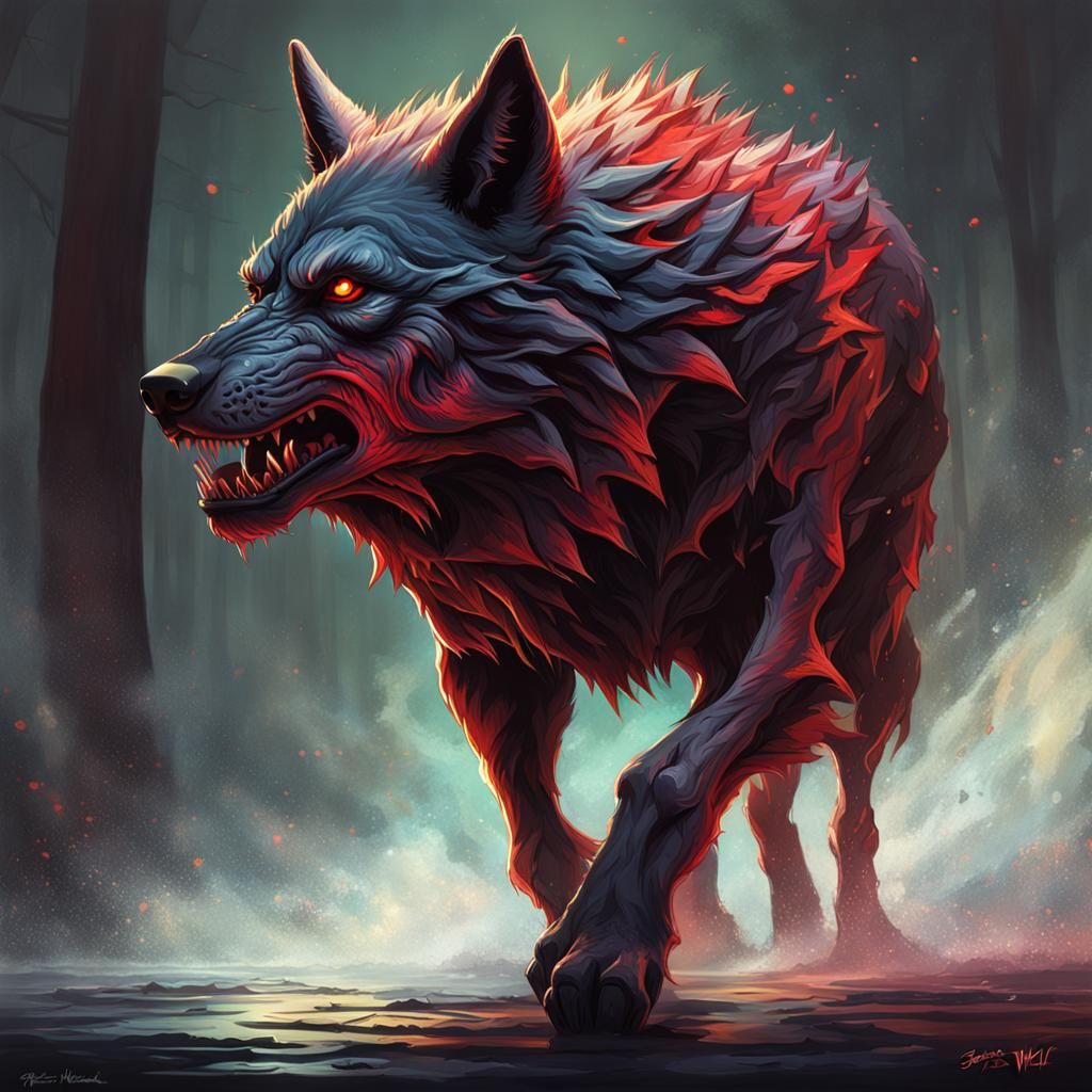 Sinister Wolf Pet in Hyperrealistic Splash Art