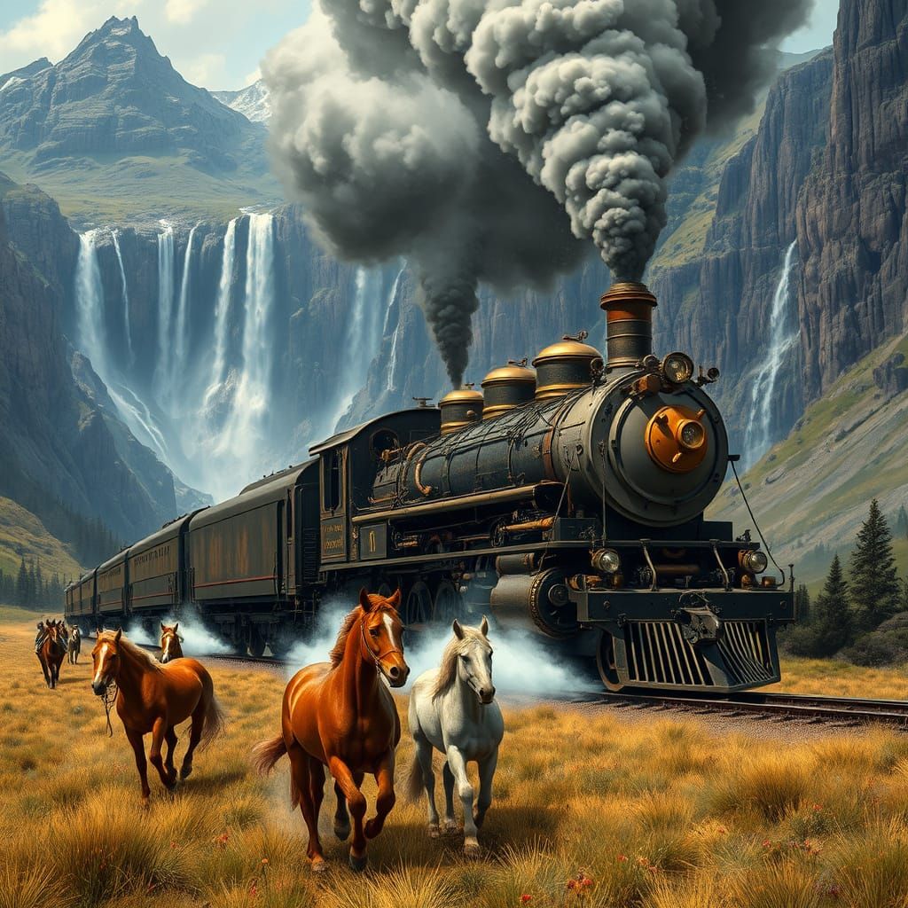 Steampunk Steamtrain Chugs Through Rugged Countryside