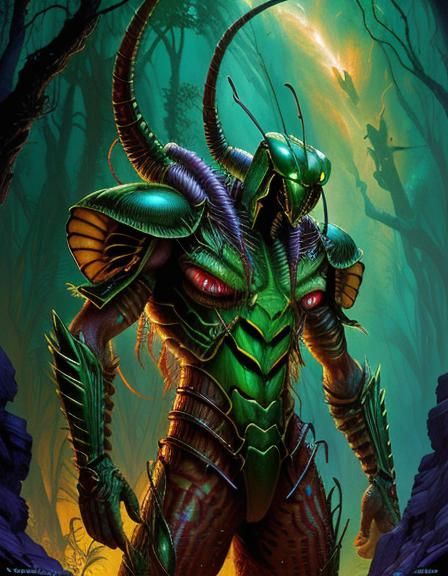 Thri-Kreen Warrior Mantis, By Nita Engle and Josephine Wall and Mark Brooks and Dan Mumford, Yautja (Predator)