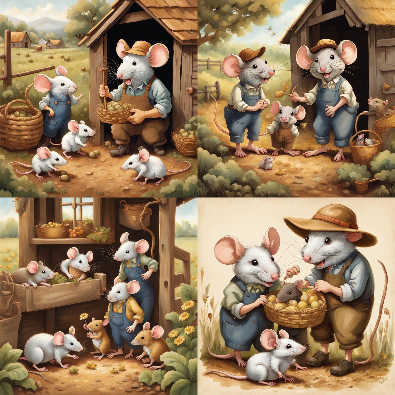 Mice Befriend a Kind Farmer in Rustic Setting