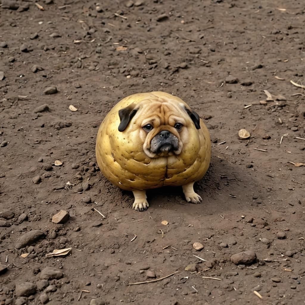 Dog Resembling a Potato: AI-Generated Image