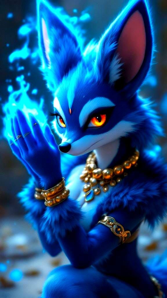 Anime Style Blue Fox Girl with Aura