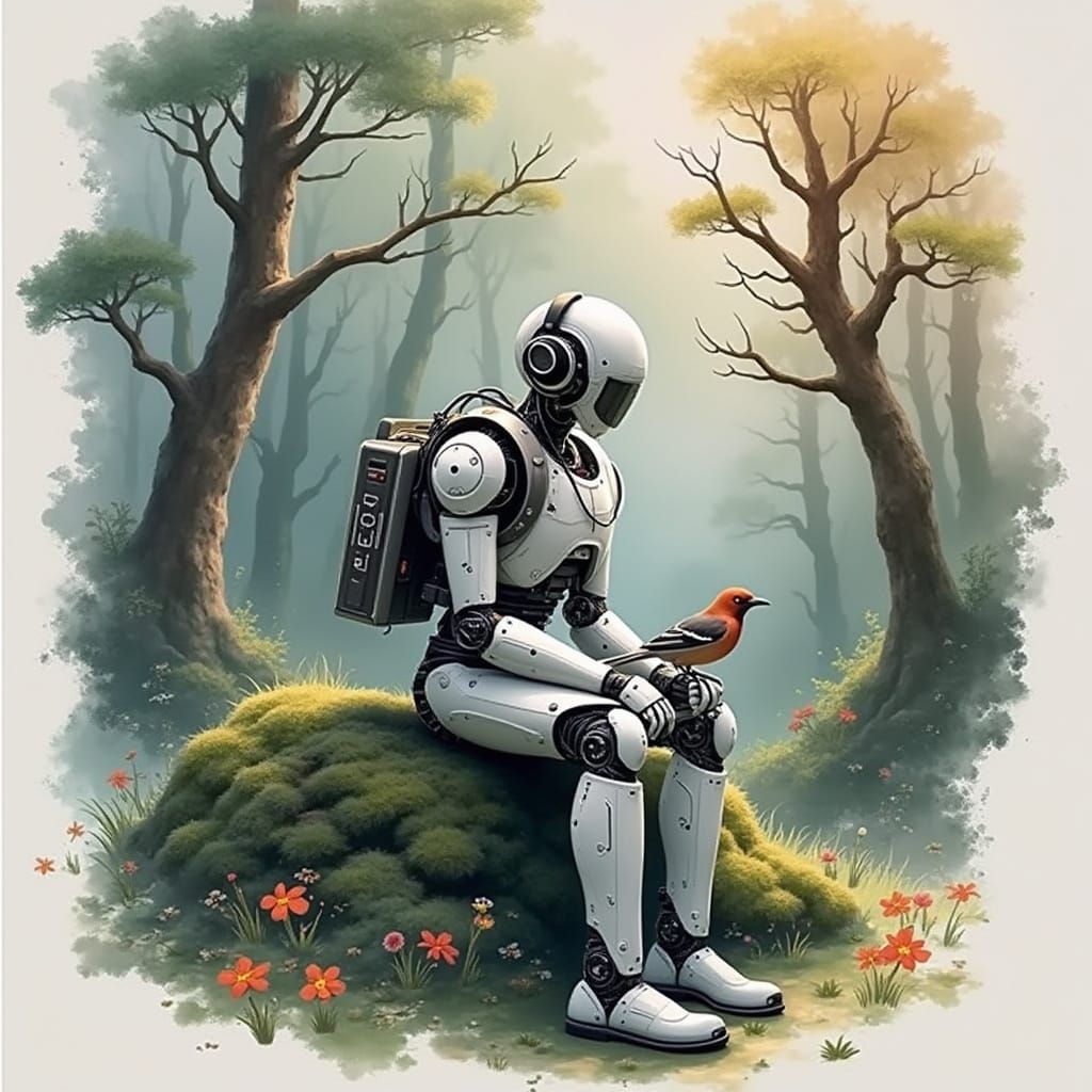 Mechanical Robot Finds Serenity in the Forest