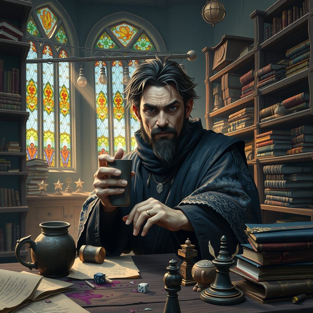 Weary Wizard in Enchanted Workshop