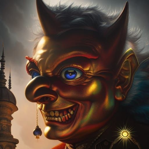 Grinning Chibi Demon Clown Portrait in Fantasycore Style