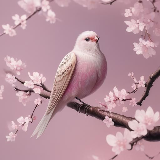 Bird in Cherry Blossom Tree: Holographic Illustration