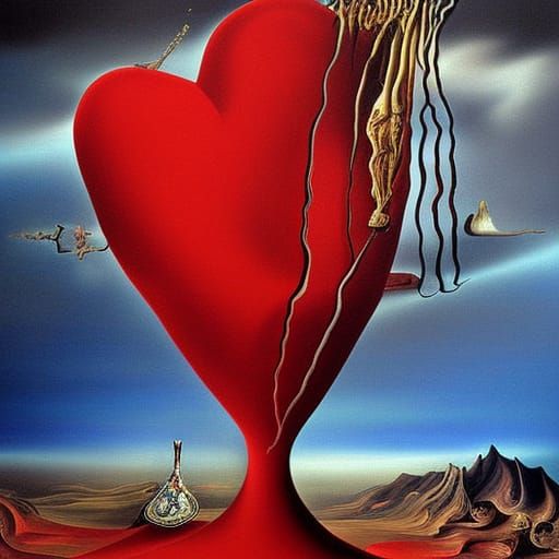 Surreal Heart Painting in Salvador Dali Style