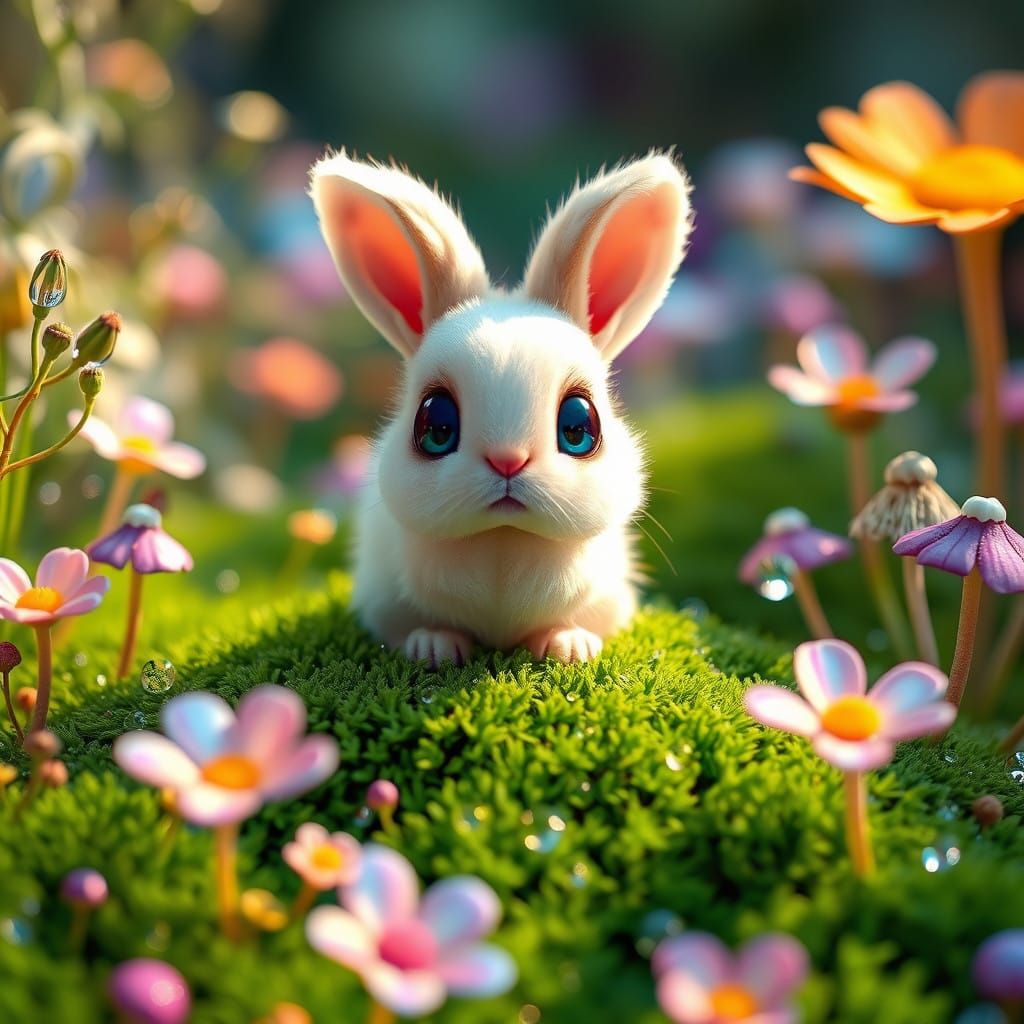 Whimsical Garden Bunny in Iridescent Splendor