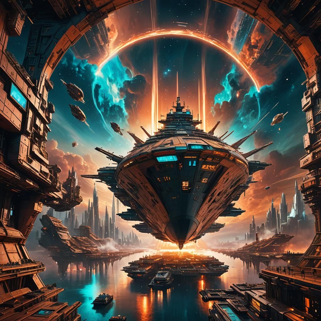 Spectacular Future City in Generation Ship, Digital Art