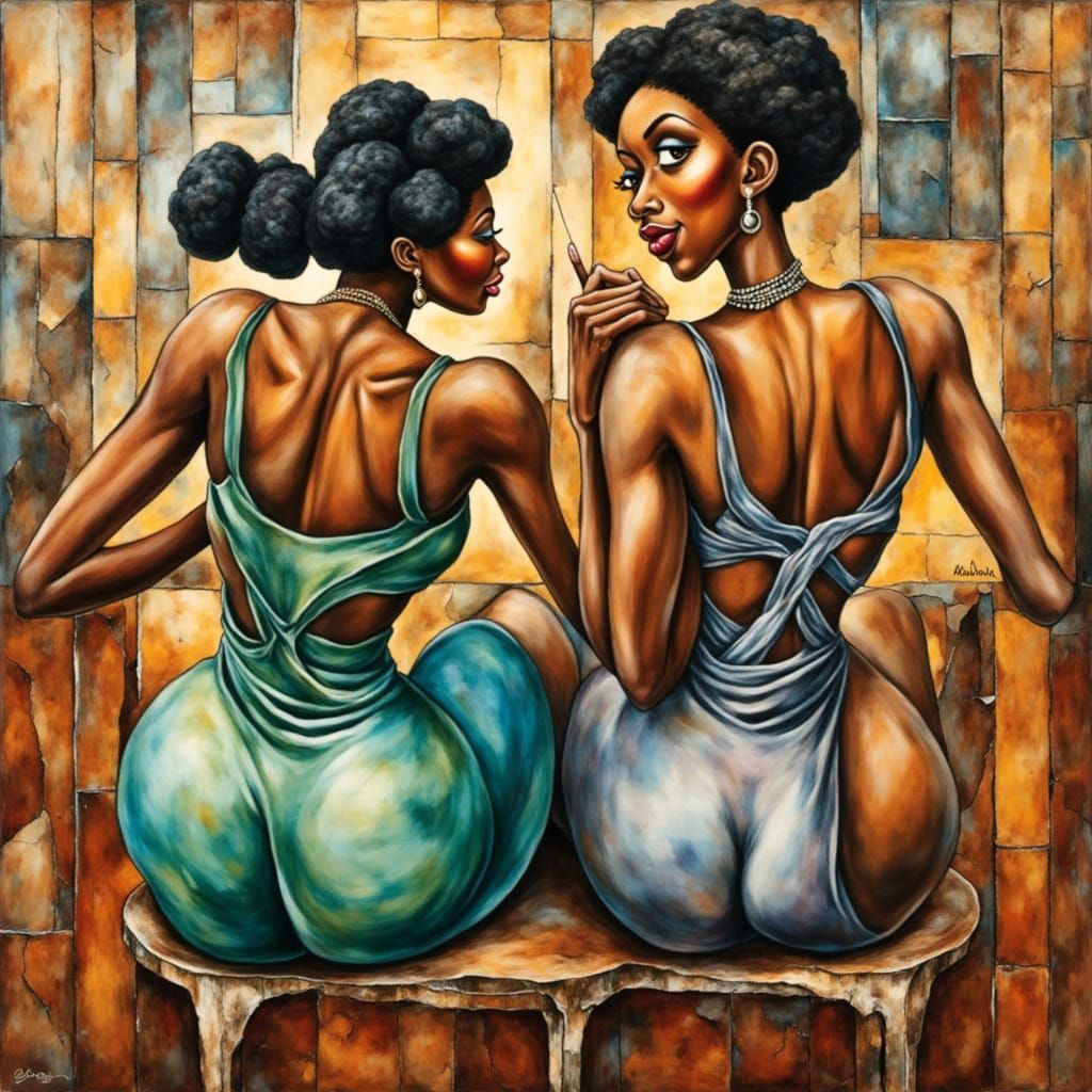 Expressionist Figures in Neo-Impressionistic Impasto Oil Pai...