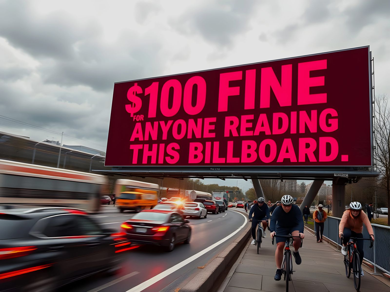 Surreal Billboard on Highway, Warning of $100 Fine for Gazin...