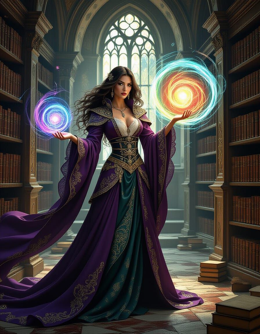 A powerful sorceress, channeling ancient magic through her f...