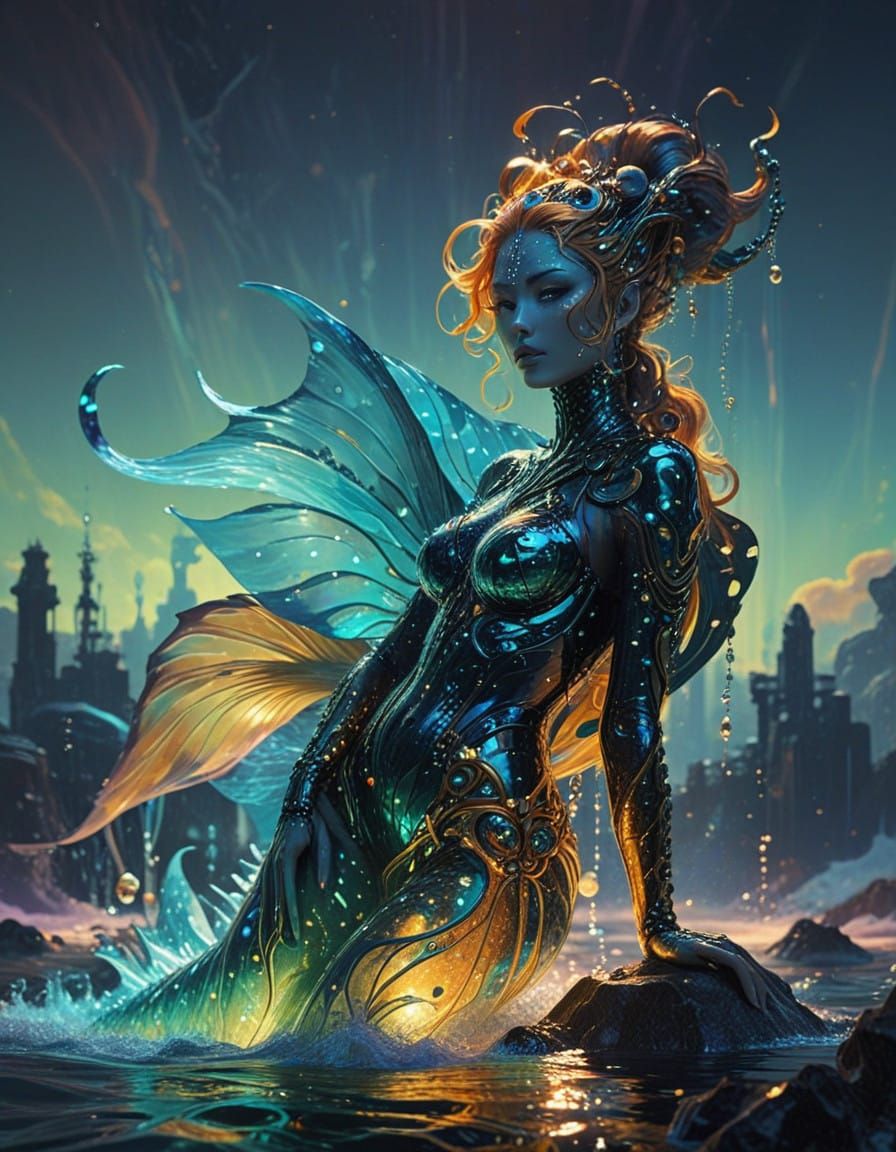 Alien Mermaid Warrior in Art Nouveau Style