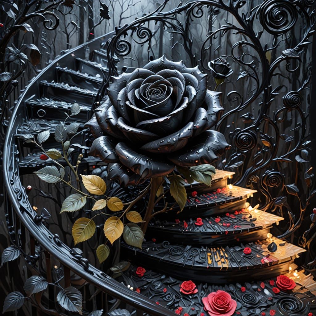 Dark Blooming Roses in a Great Black Rose Vortex