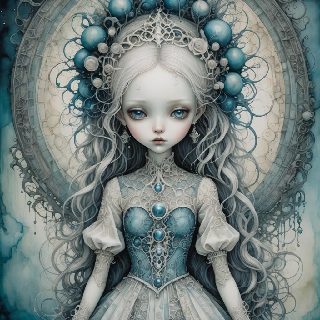 Ethereal Cyber-Biological Figure with Rose: Surreal Portrait