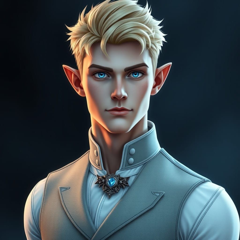 Ethereal Youth with Piercing Blue Eyes and Elven Charm