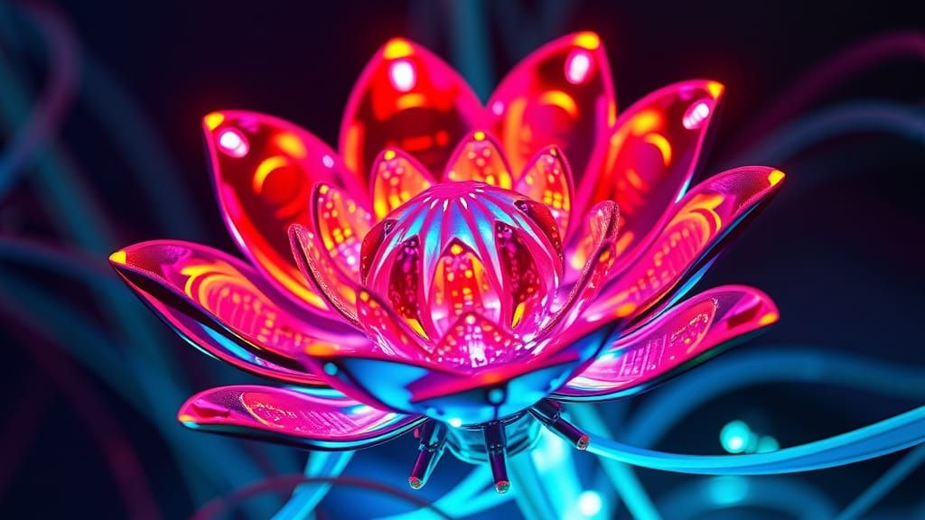 Fluorescent Colors atmosfere. a mesmerizing image of a cybernetic flower