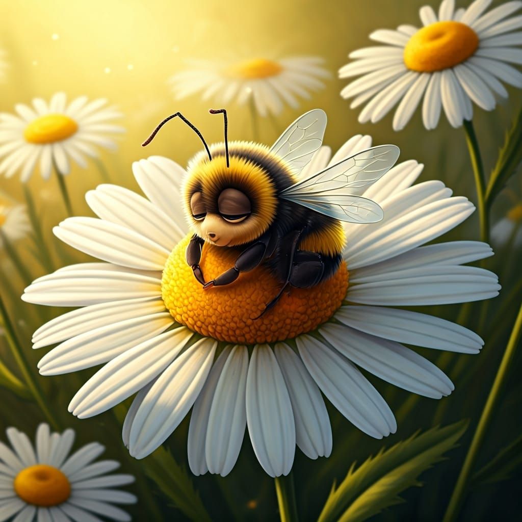 Sleepy Bumblebee Napping in Daisy with Disney Charm