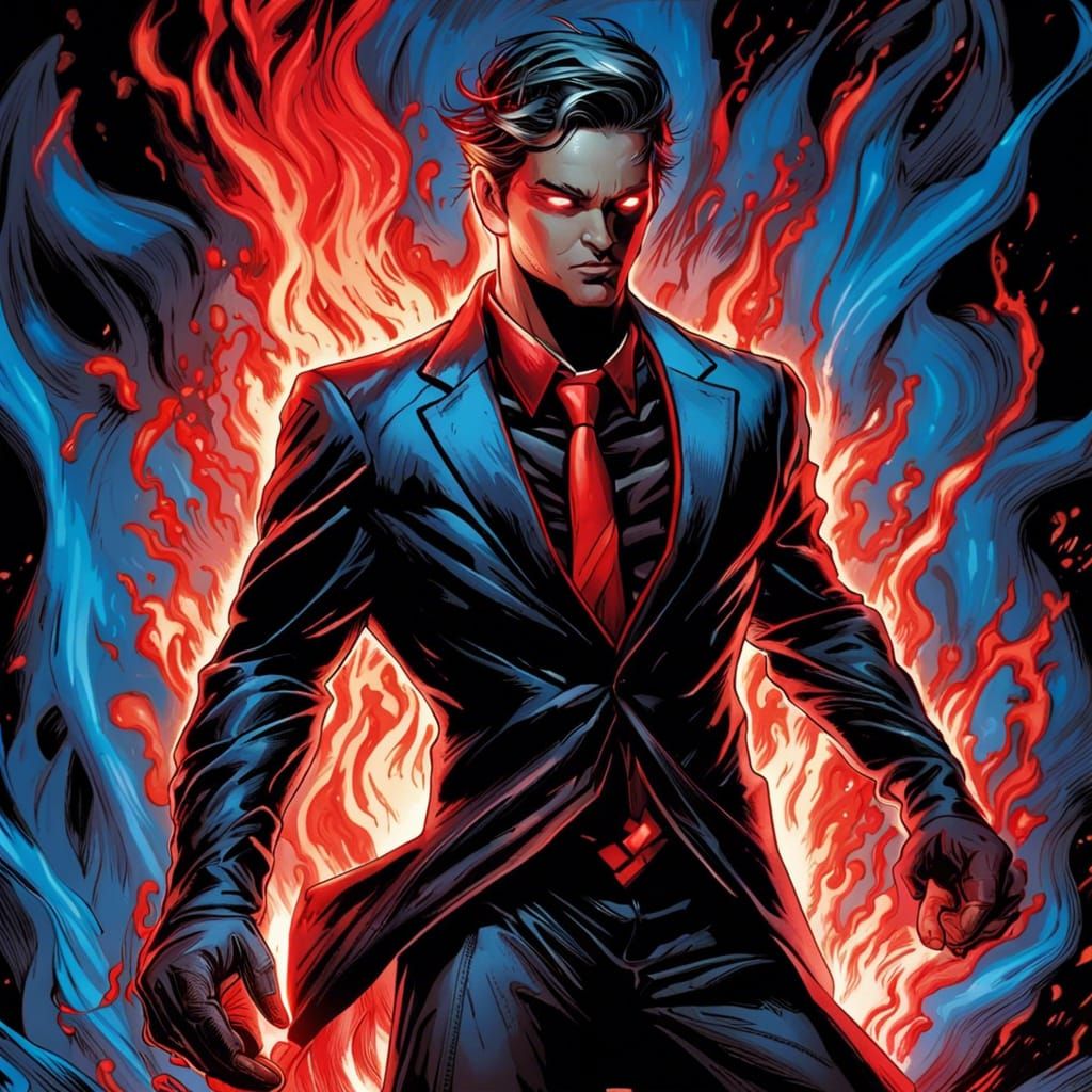 Fiery Superhero in Comic Book Style