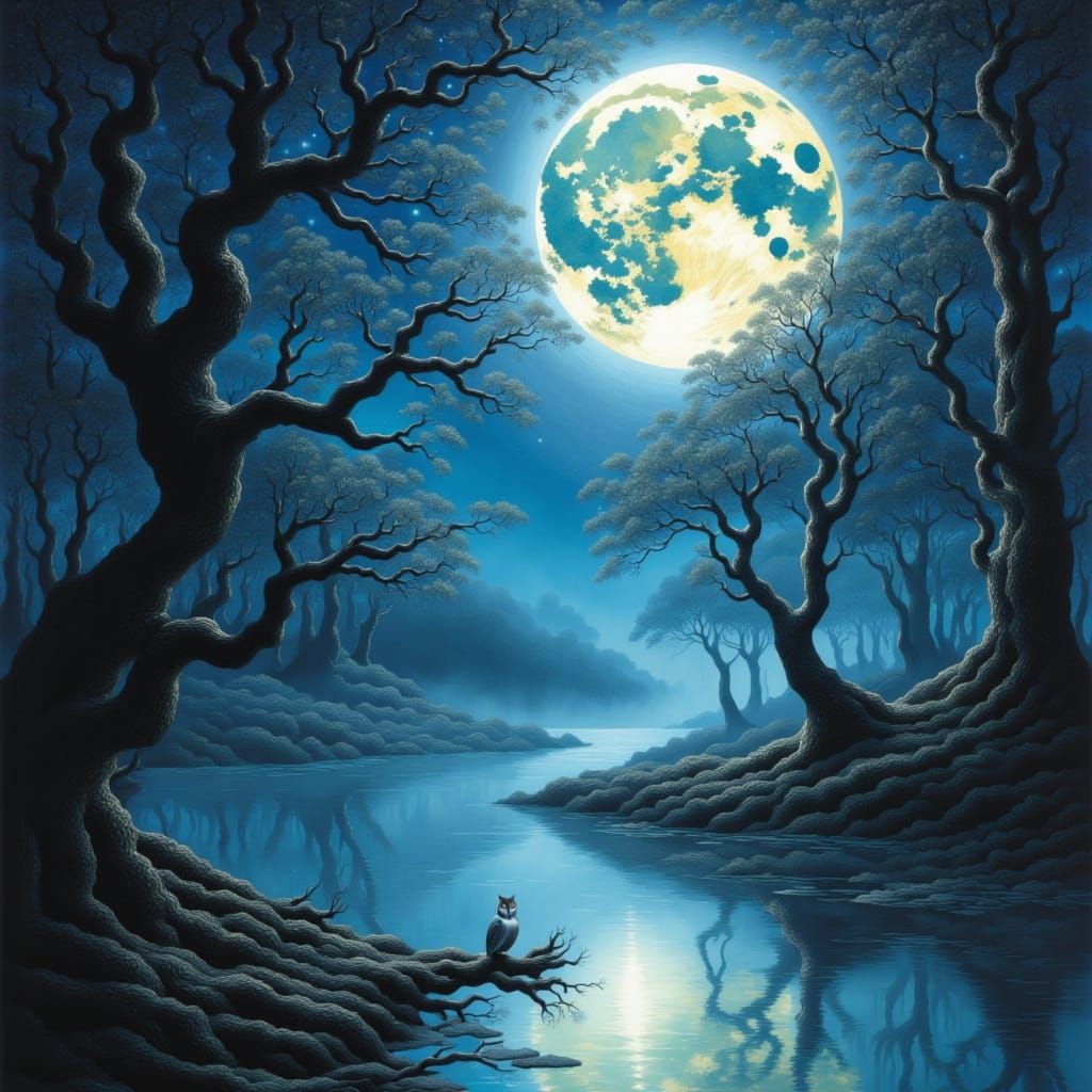 Ethereal Moonlit Forest Scene