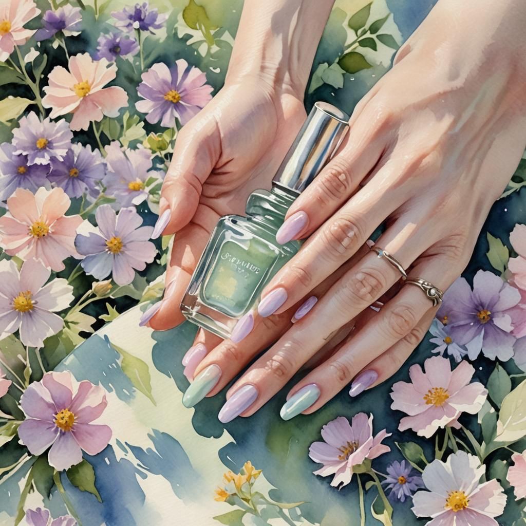 Floral Nails with Pastel Watercolor Nail Polish