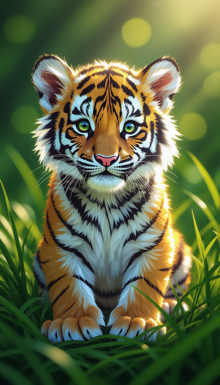 Rainbow Crystal Tiger Cub in Jungle Setting