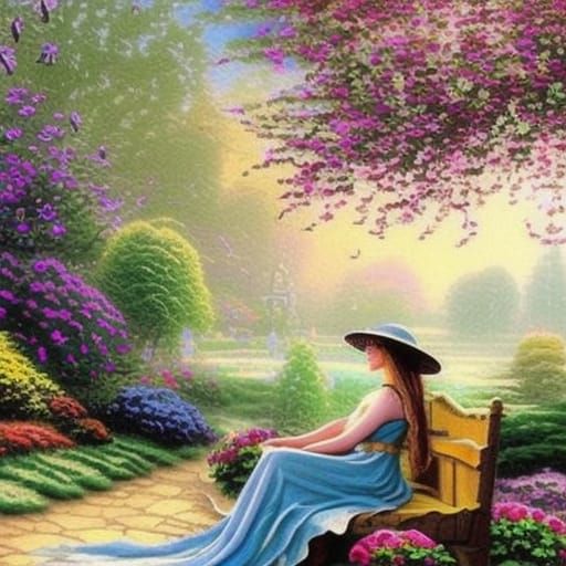 Celestial Garden Woman in Silk Dress