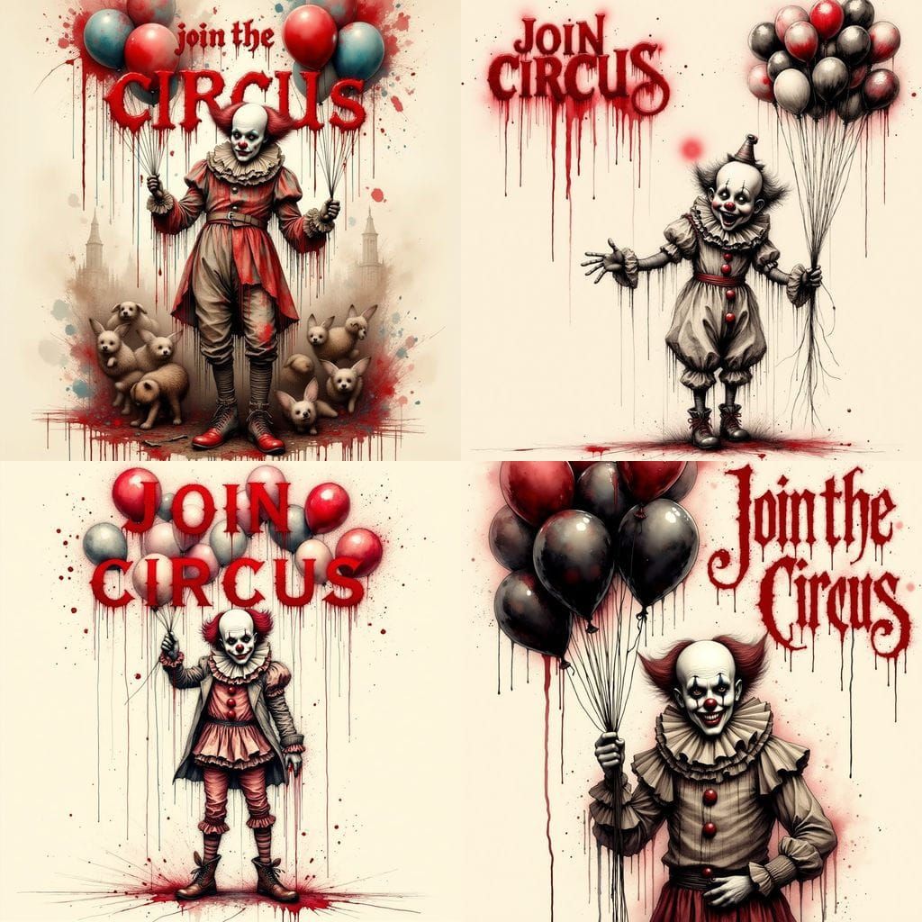Uncanny Clown Circus Poster in Blood Red