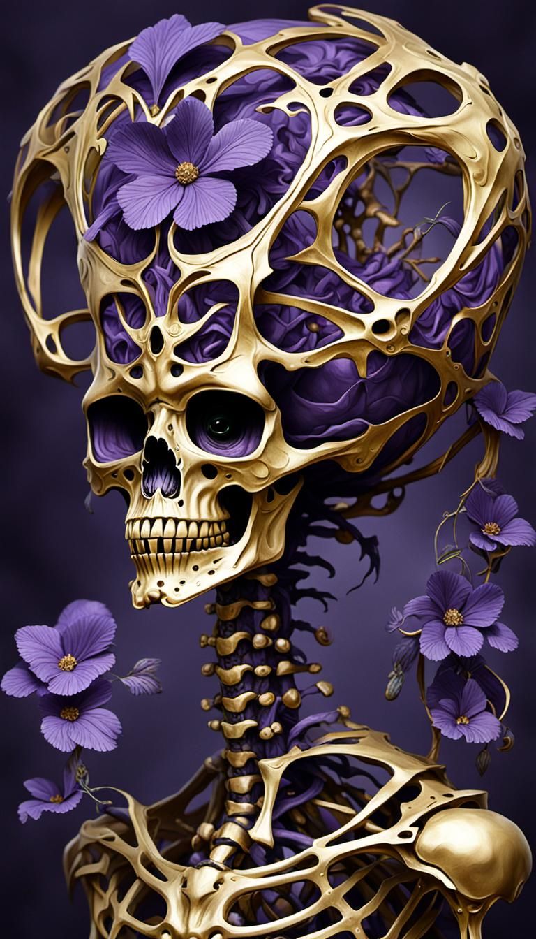 Mysterious Skeletal Creation in Violet and Gold