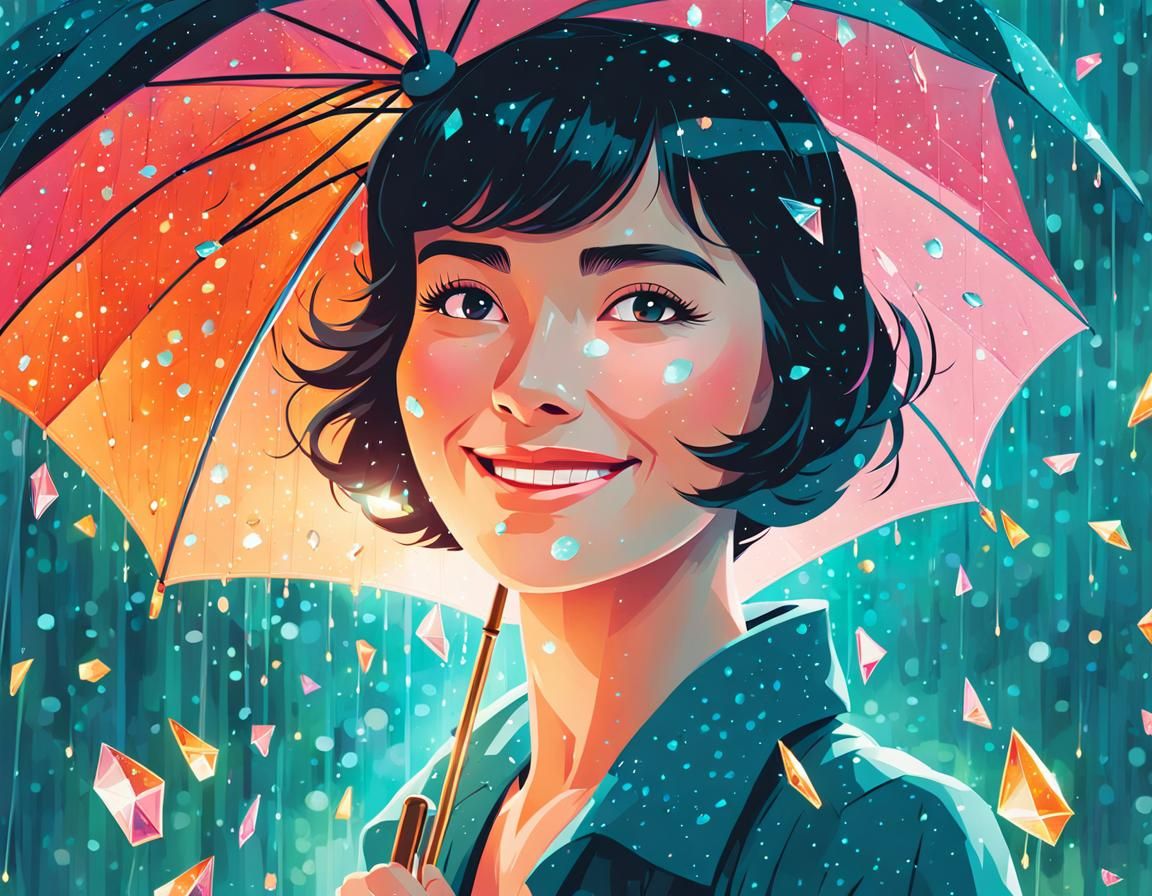Whimsical Studio Ghibli Portrait of a Woman in Diamond Rain