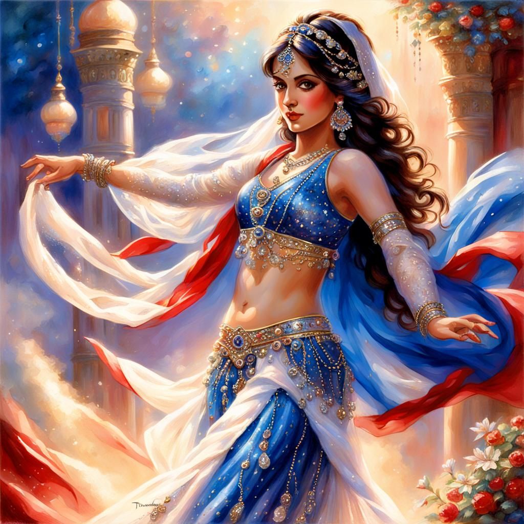 Patriotic Belly Dancer in Ethereal Fantasy Style