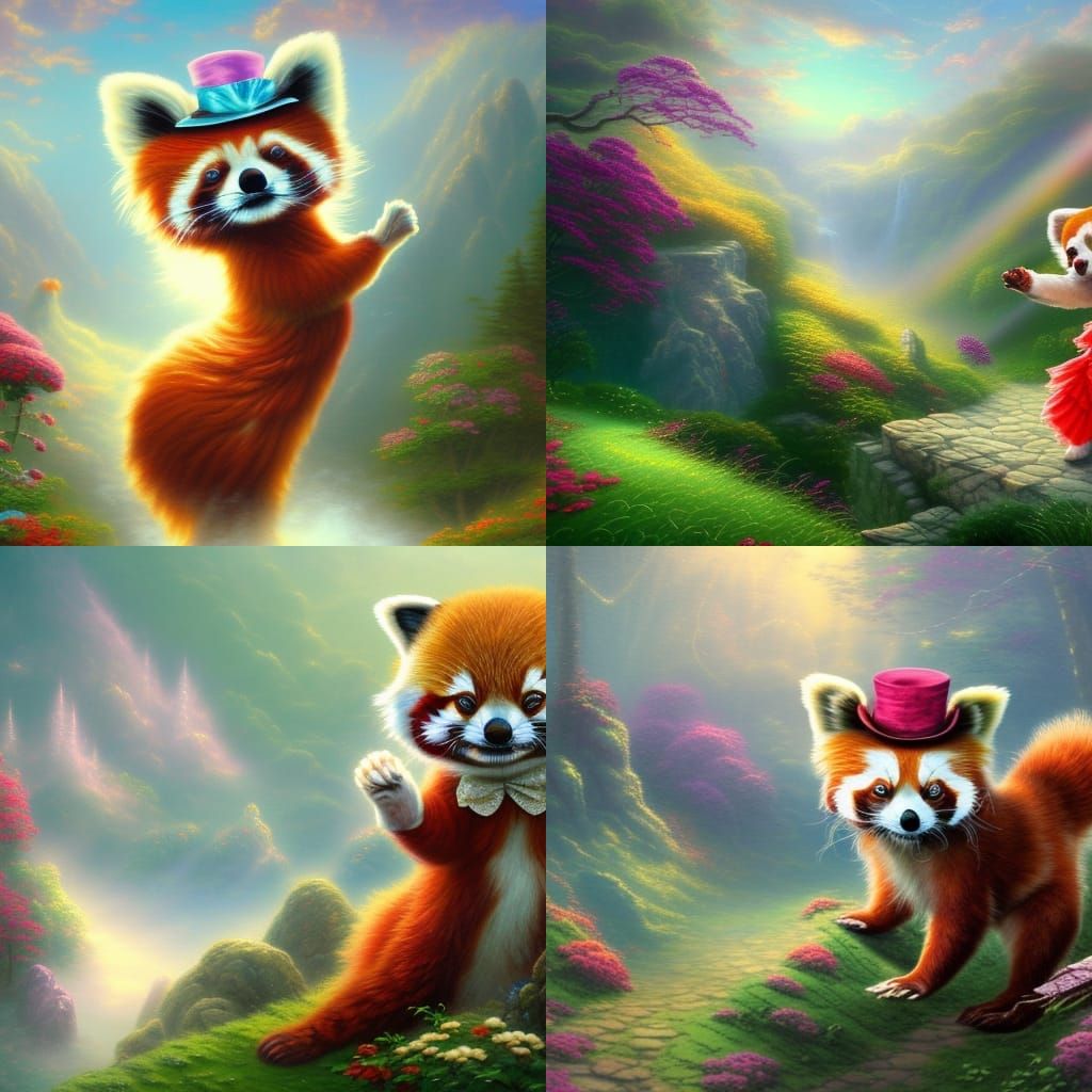 Red Panda Traveler in Fantasy Landscape
