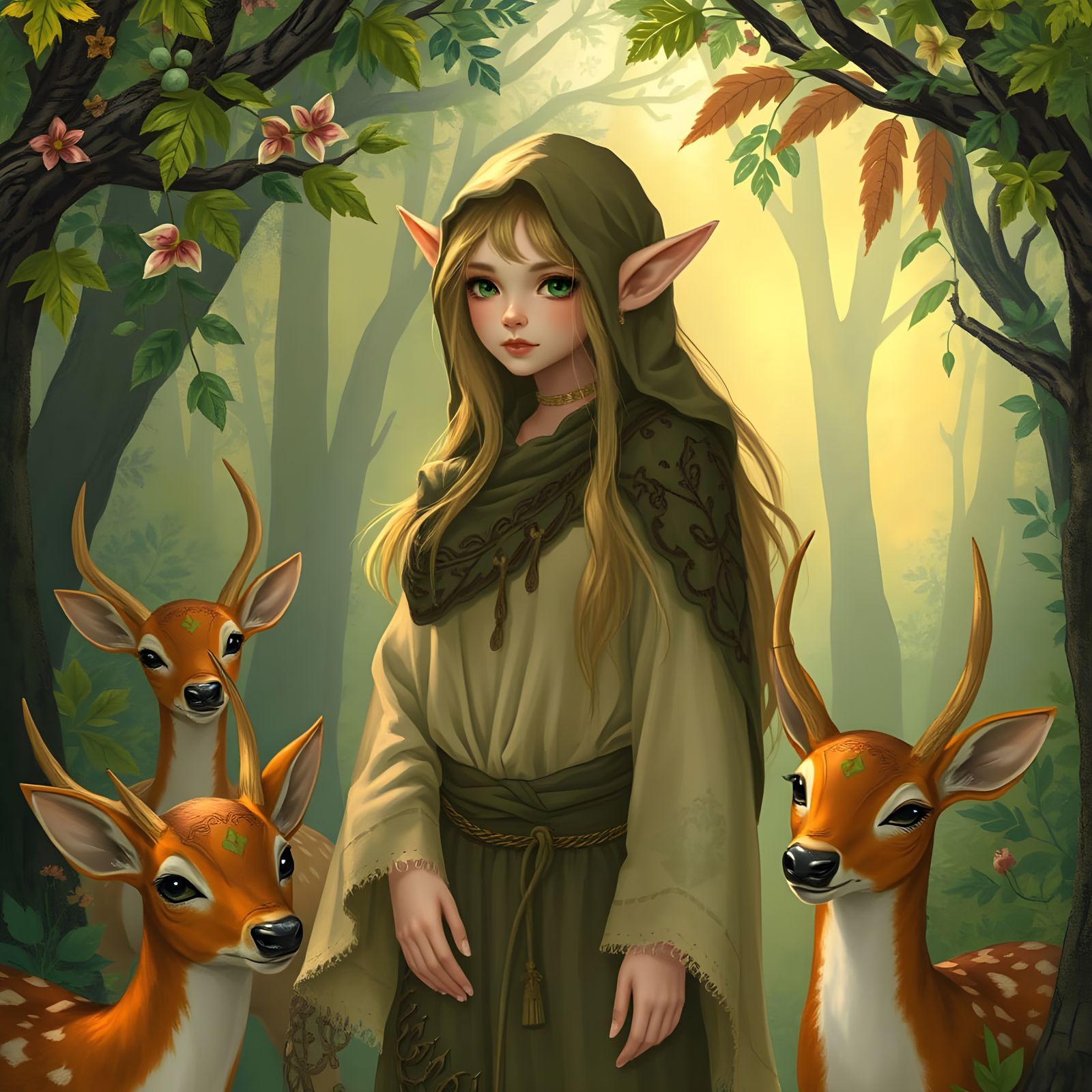 DEN Prompt: "Deer, Elf, Nature"