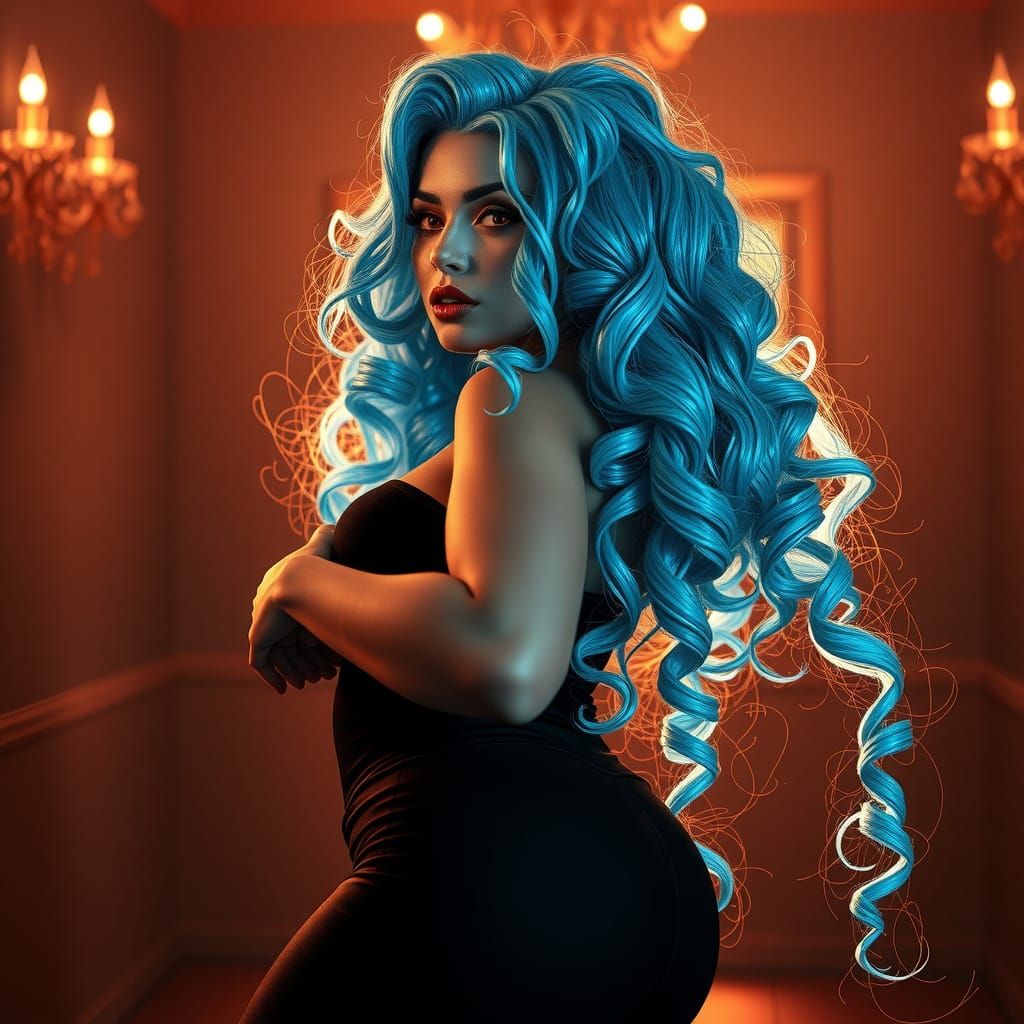 Gothic Woman with Ice Blue Curls in 8K