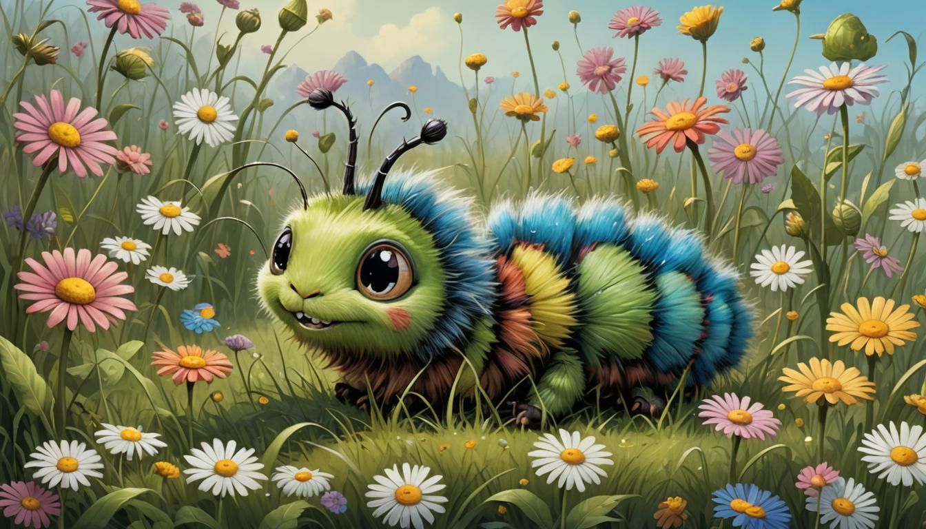 Adorable Chibi Caterpillar in Pixar Storybook Style