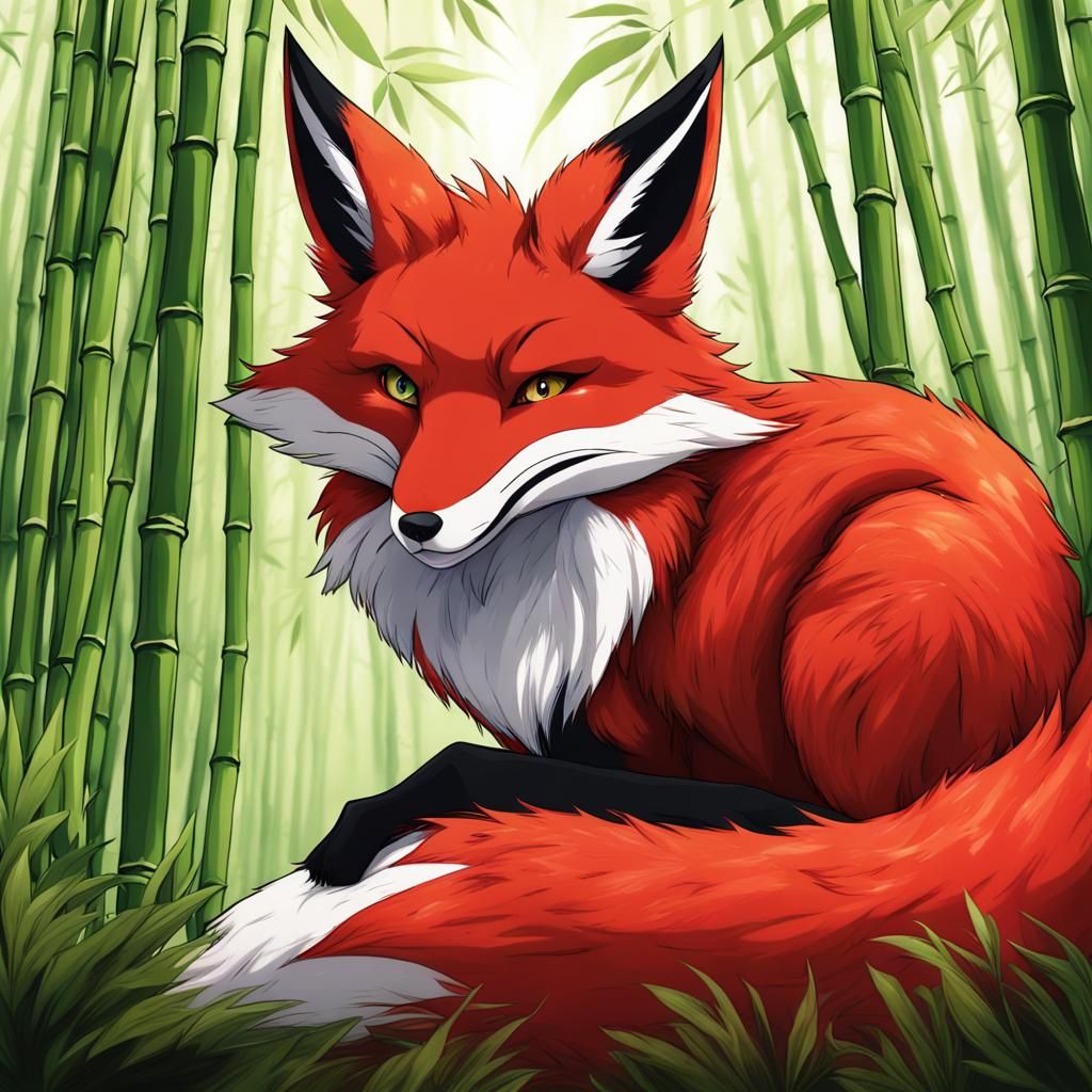 Blood Red Nine-Tailed Fox in Anime Style