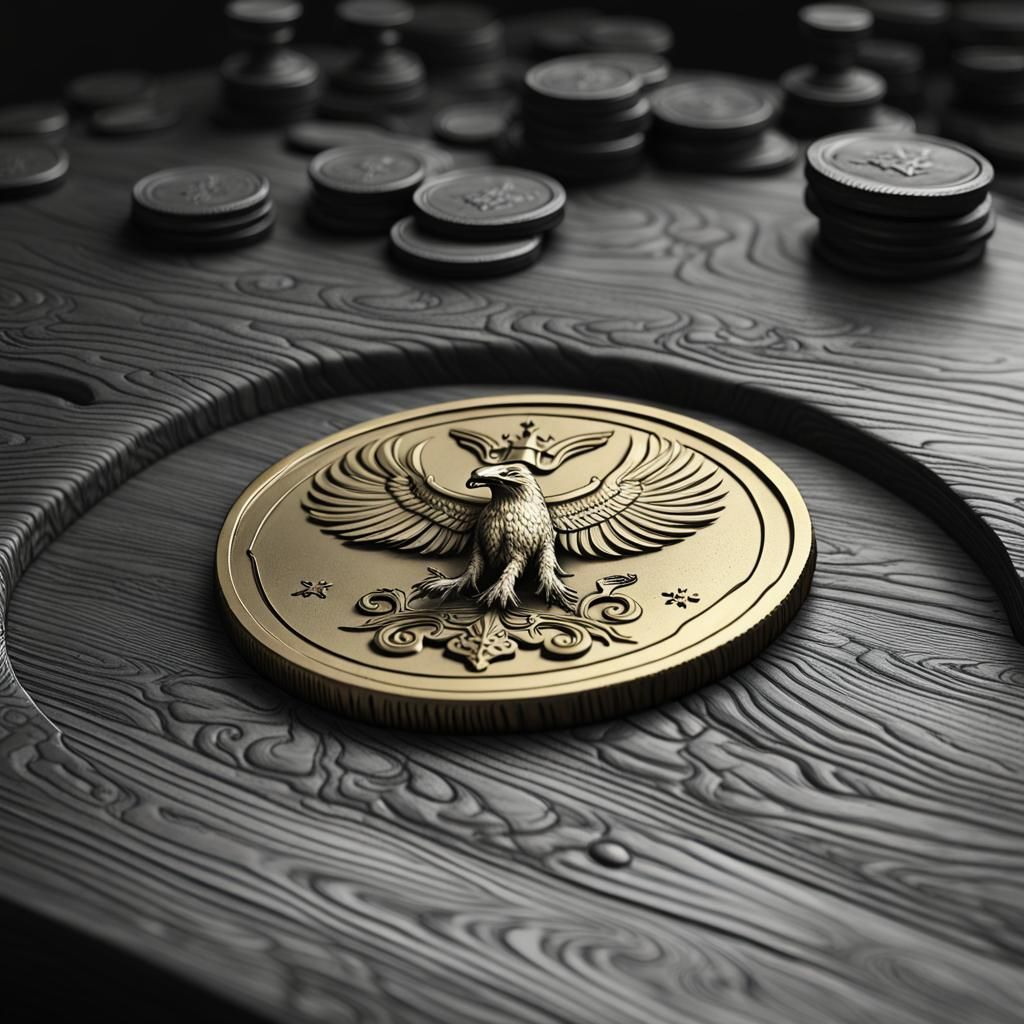 Crowned Eagle Gold Coin in Dark Fantasy Style