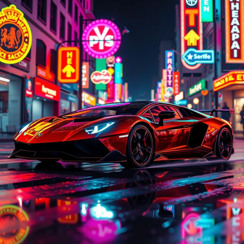 Neon Lamborghini Centenario at Night